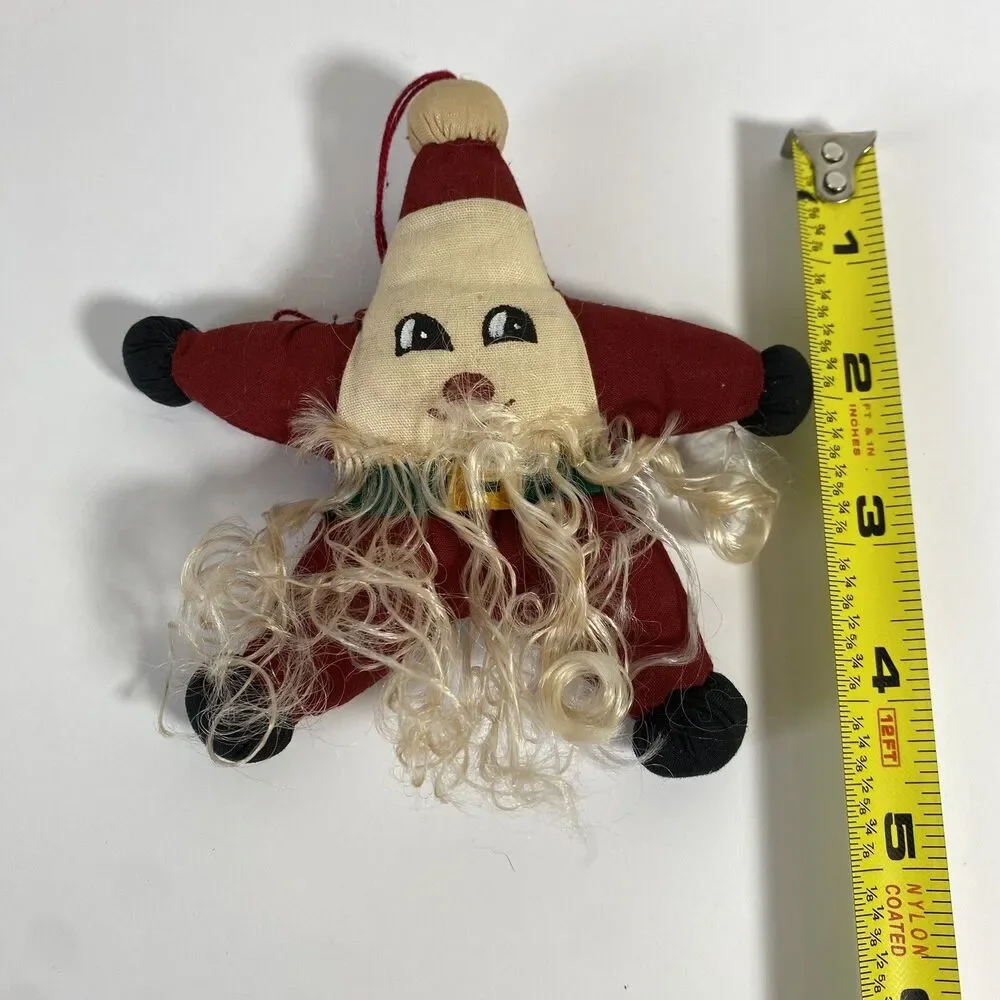 Vintage Christmas Ornaments Fabric Folk art Stuffed Bearded Star Santa Hand Made